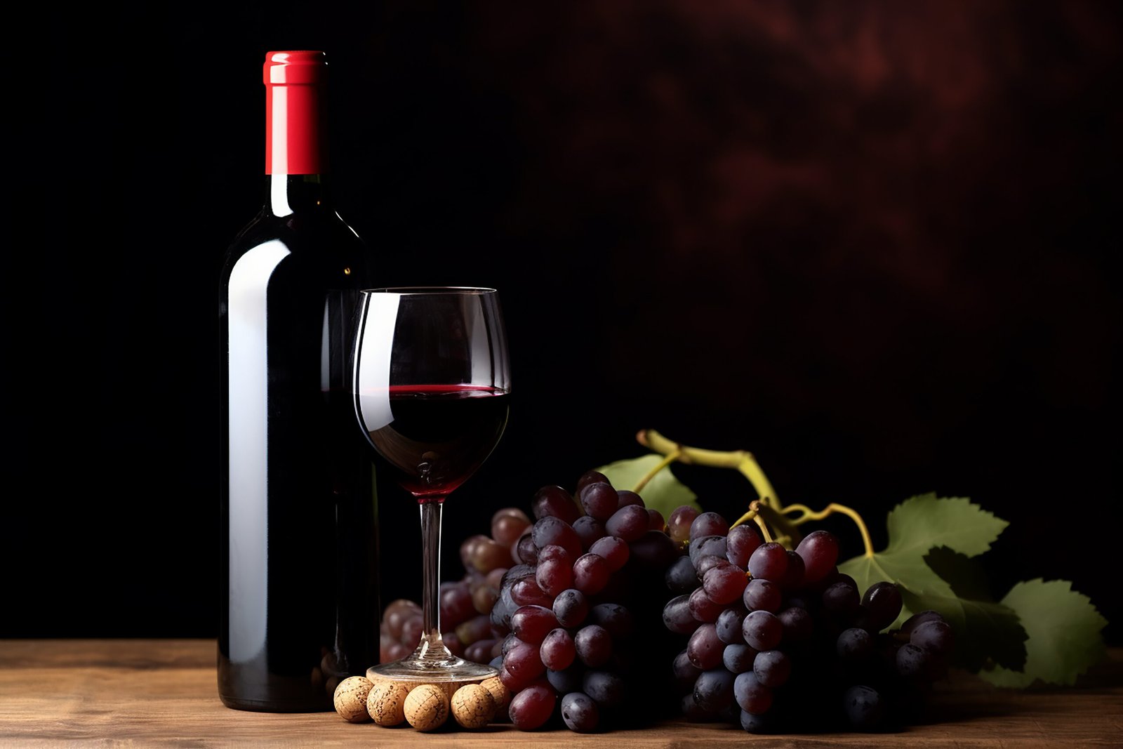 gourmet wineglass with fresh grape on wooden table, generated by ai