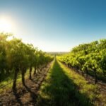the stunning vineyard basking in sunlight with lush green rows.